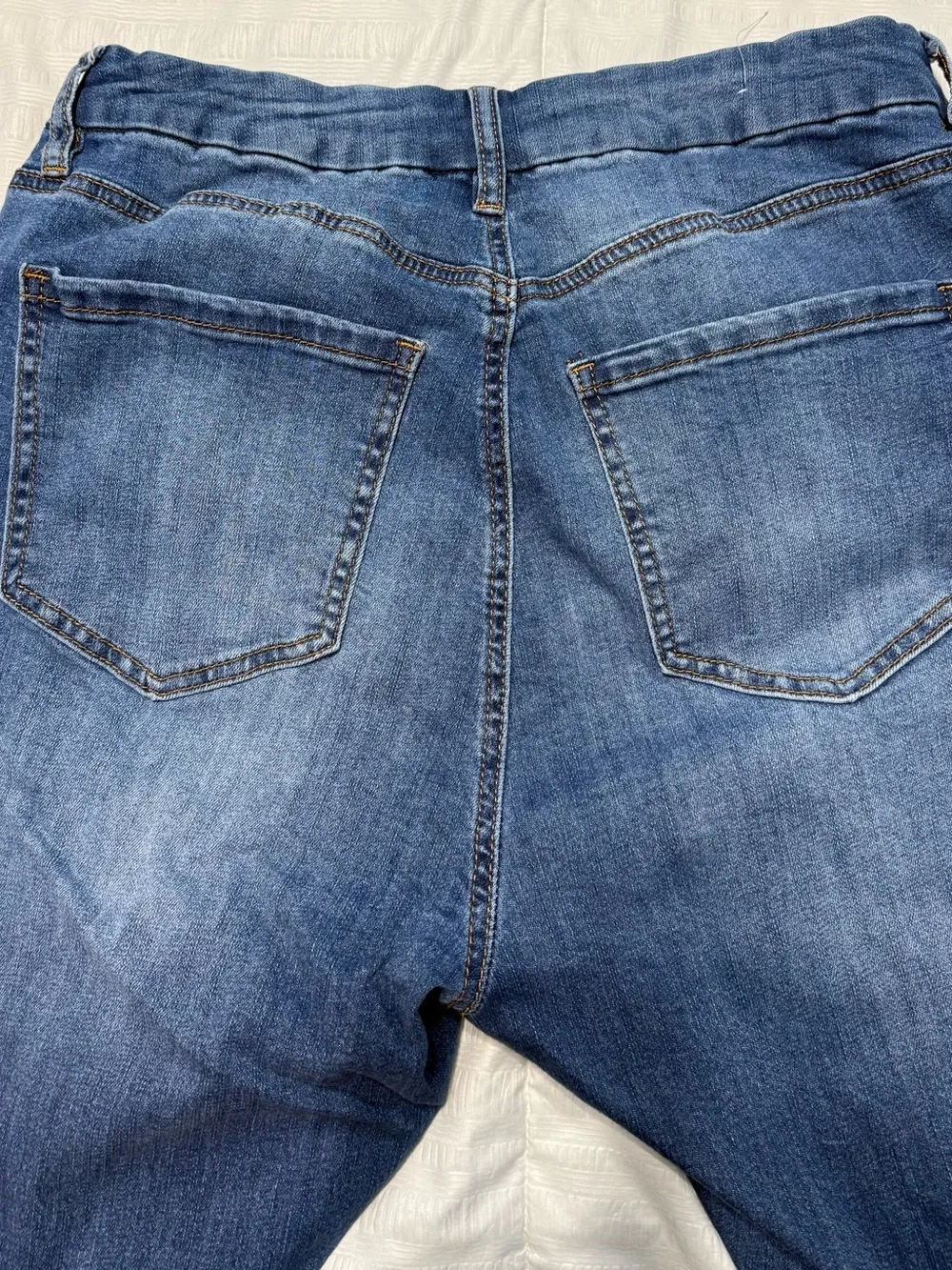 Women’s Distressed Blue Ripped Jeans - Button Fly 14
